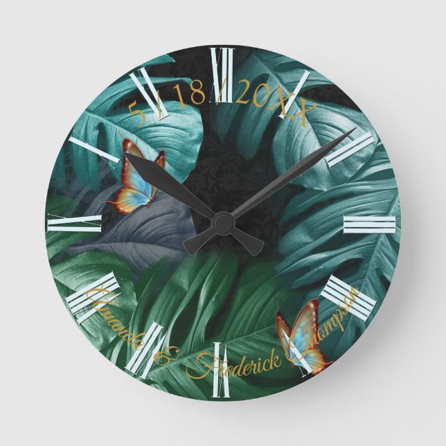 Schmetterlinge des tropischen Paradieses in der Bl Runde Wanduhr (Vorderseite)