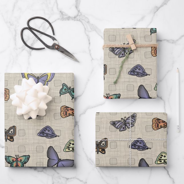 Schmetterlinge, die Papierfolien umhüllen Geschenkpapier Set (Vorderseite)