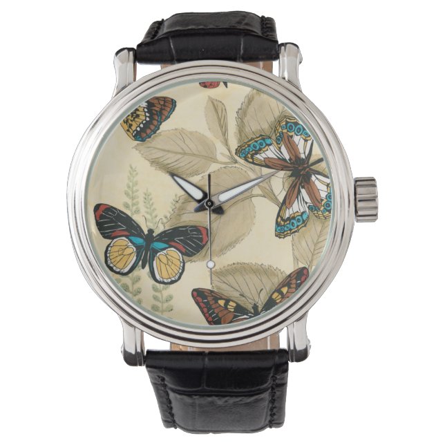 Schmetterlinge, die über Blätter gleiten Armbanduhr (Vorderseite)