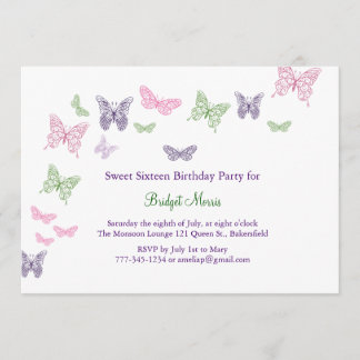 Schmetterlinge flatterndes 16. Geburtstag Einladung