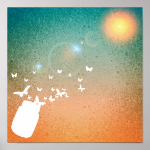 Schmetterlinge fliegen auf die Sonne zu Poster