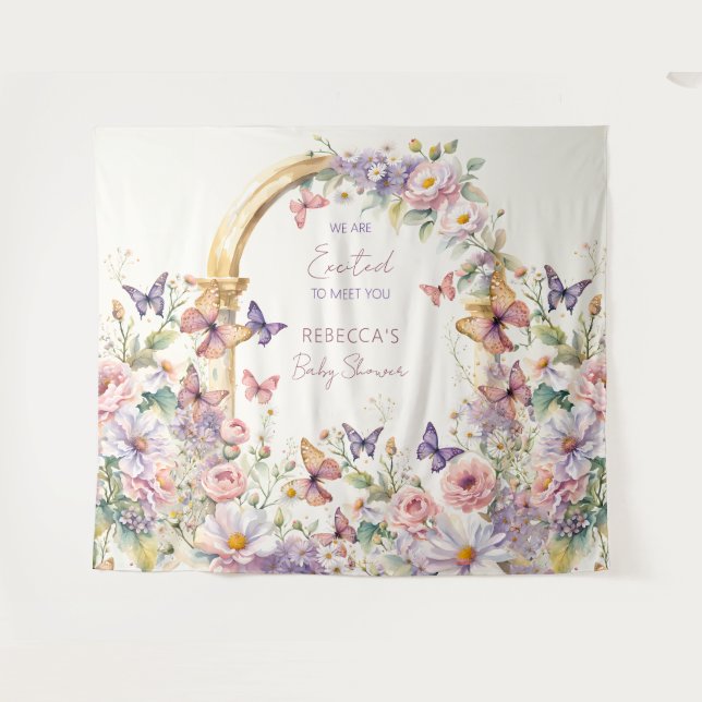 Schmetterlinge Garten Babydusche Foto Hintergrund Wandteppich (Vorderseite (Horizontal))