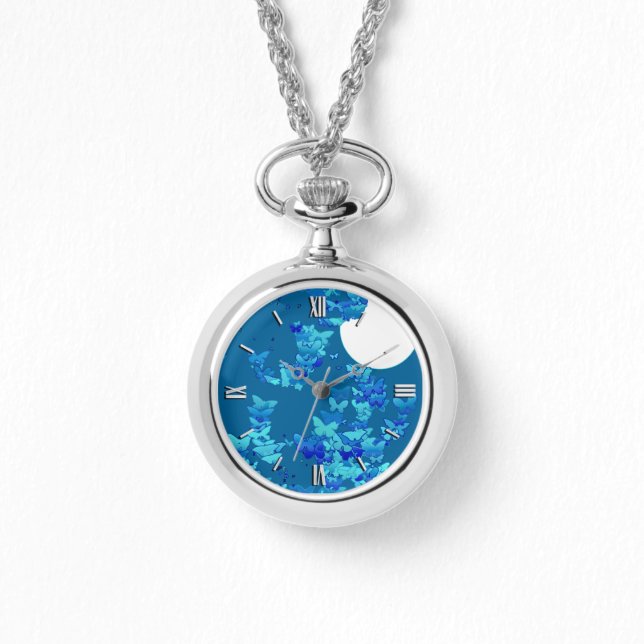 Schmetterlinge gegen blauen Nachthimmel, Mondlands Armbanduhr (Vorderseite)