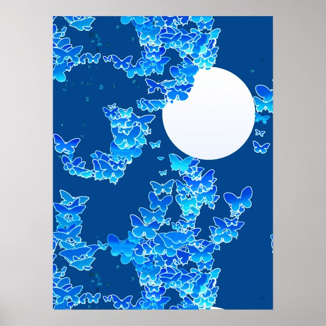 Schmetterlinge gegen eine Blaue Nacht Himmelswelt Poster (Vorne)