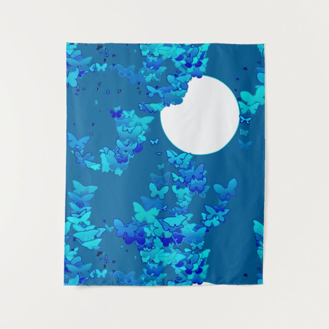 Schmetterlinge gegen eine Blaue Nacht Himmelswelt Wandteppich (Vorderseite)