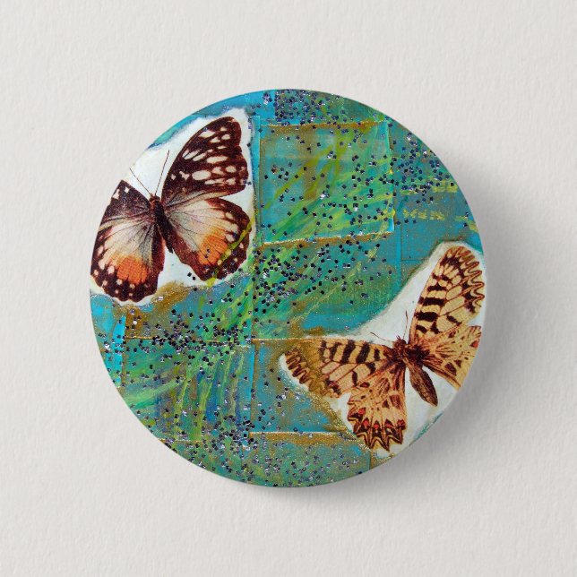 Schmetterlinge gemischte Medienkollage Button (Vorderseite)