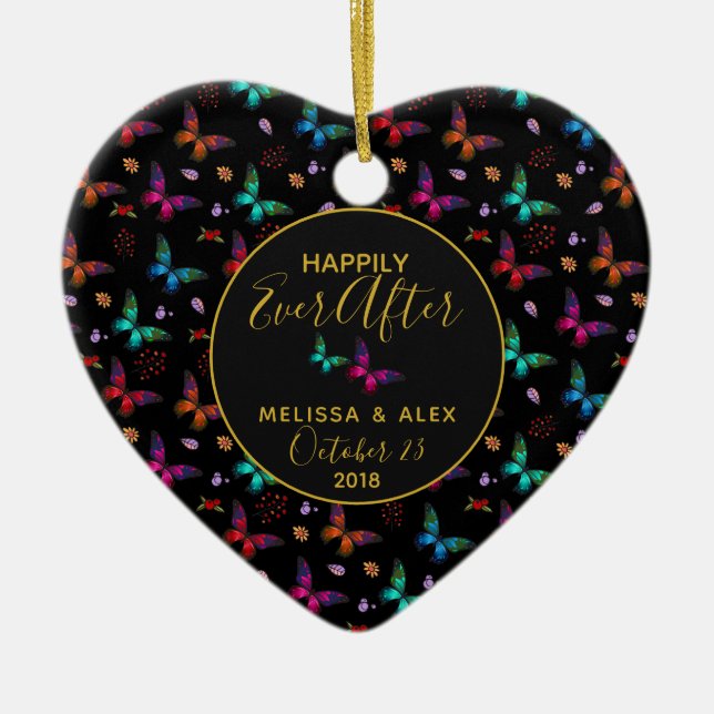 Schmetterlinge glücklich je nach Hochzeit Keramik Ornament (Vorne)