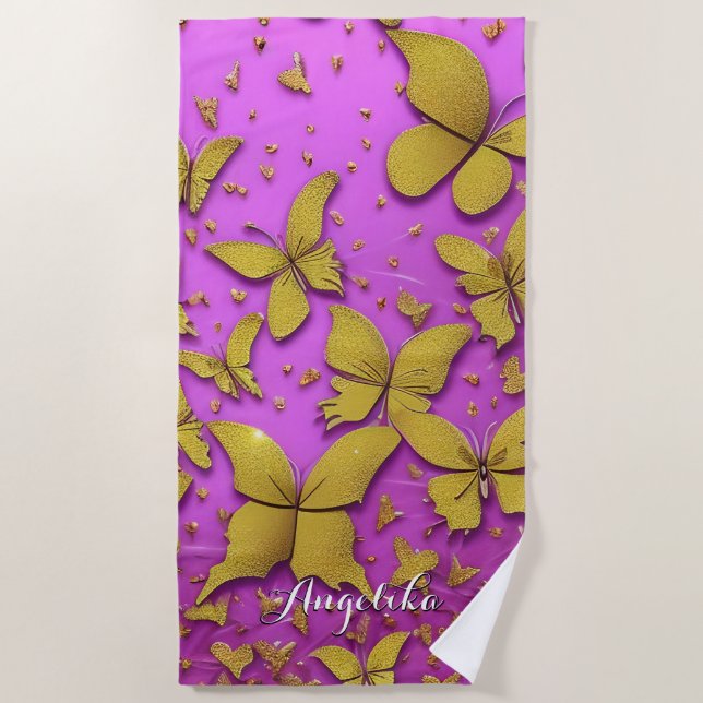 Schmetterlinge Gold Glitzer Rosa Hintergrund Strandtuch (Vorderseite)