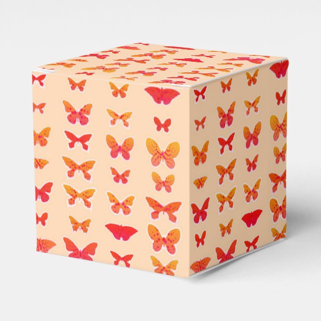 Schmetterlinge, Gold, Korallenrosa, Weichorange Geschenkschachtel (Vorderseite)
