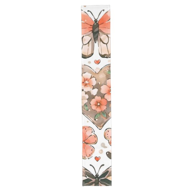 Schmetterlinge, Herzen und Blume Großer Tischläufer (Vorderseite)