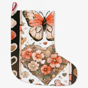 Schmetterlinge, Herzen und Blume Großer Weihnachtsstrumpf