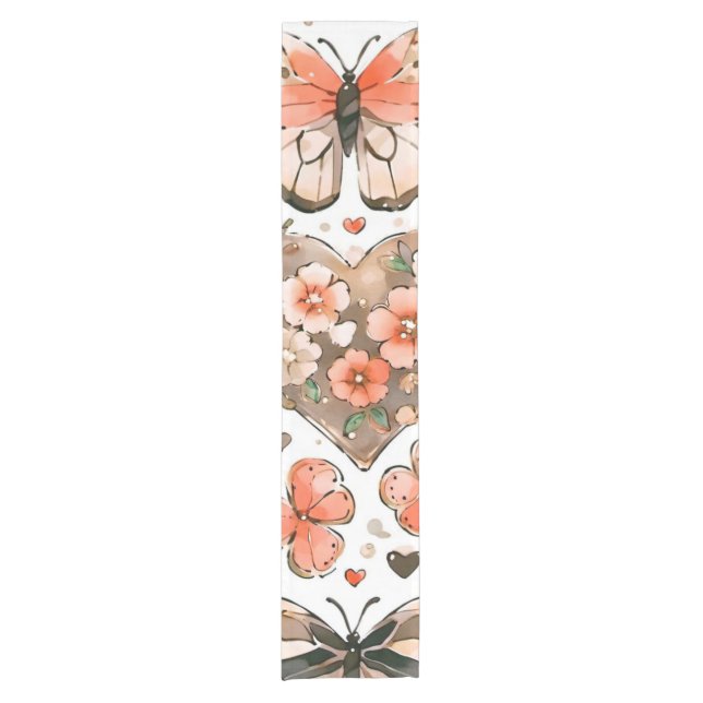 Schmetterlinge, Herzen und Blume Kurzer Tischläufer (Vorderseite)