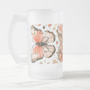 Schmetterlinge, Herzen und Blume Mattglas Bierglas