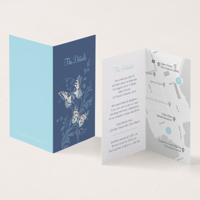 Schmetterlinge Himmelblau Hochzeitsplan (Innenseite und Außenseite)