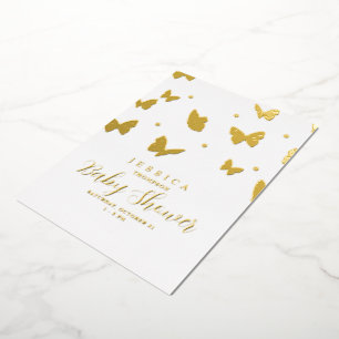 Schmetterlinge im Air Baby Shower Gold Folieneinladung