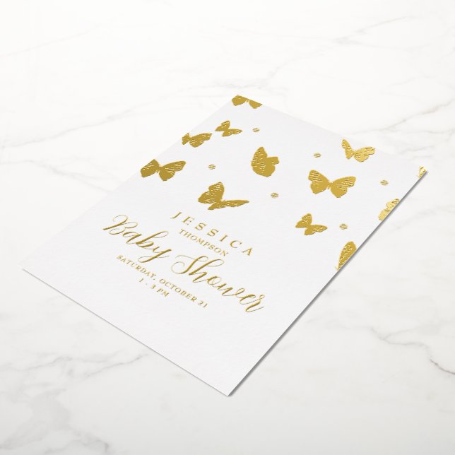 Schmetterlinge im Air Baby Shower Gold Folieneinladung (Gedreht)