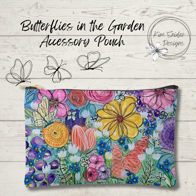 Schmetterlinge im Garten, leuchtende Florals Zubehörtasche (Von Creator hochgeladen)
