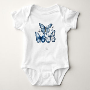 Schmetterlinge in Delft-Blau, anpassbar Baby Strampler