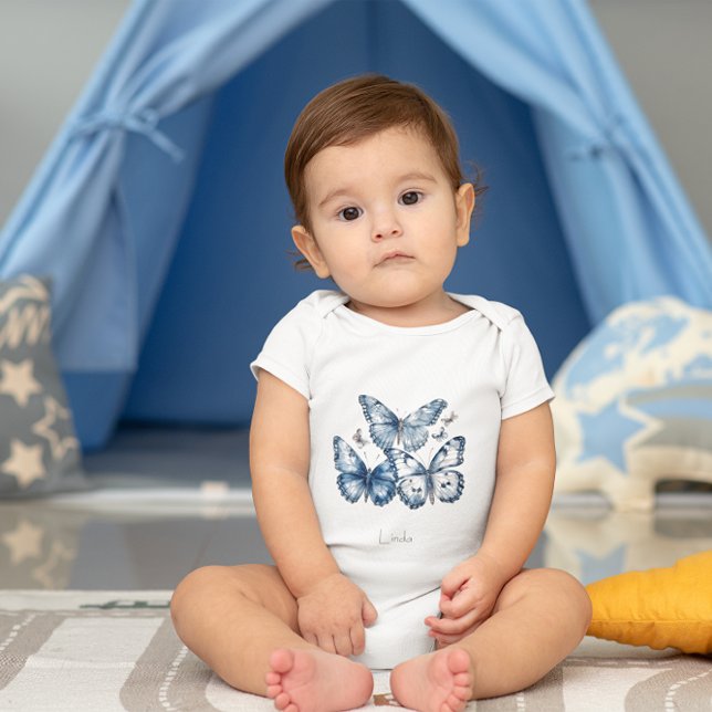 Schmetterlinge in Delft Blue, anpassbar Baby Strampler (Von Creator hochgeladen)