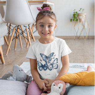 Schmetterlinge in Delft Blue, anpassbar T-Shirt