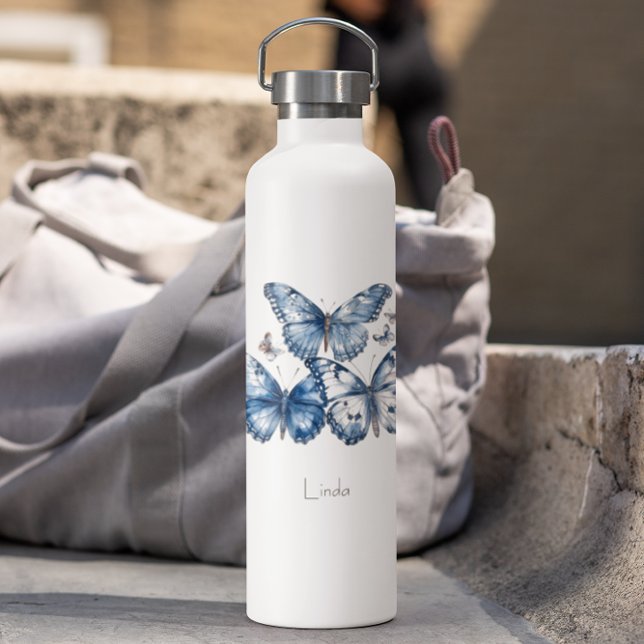 Schmetterlinge in Delft Blue, anpassbar Trinkflasche (Von Creator hochgeladen)