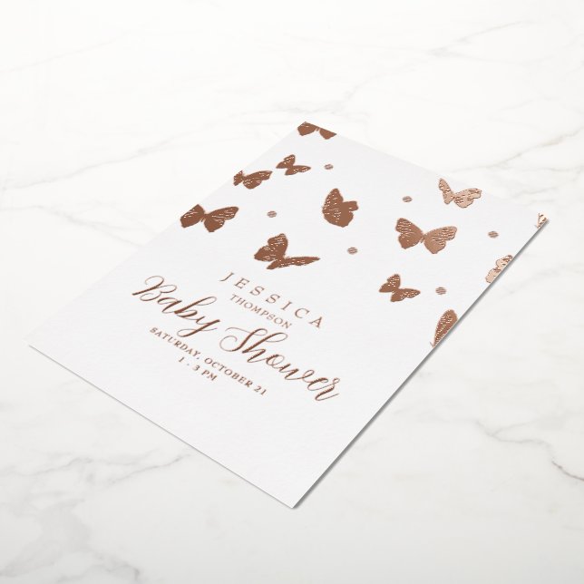 Schmetterlinge in der Air Baby Shower Rose Folieneinladung (Gedreht)