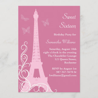 Schmetterlinge in Paris-Geburtstag laden Rosa ein Einladung