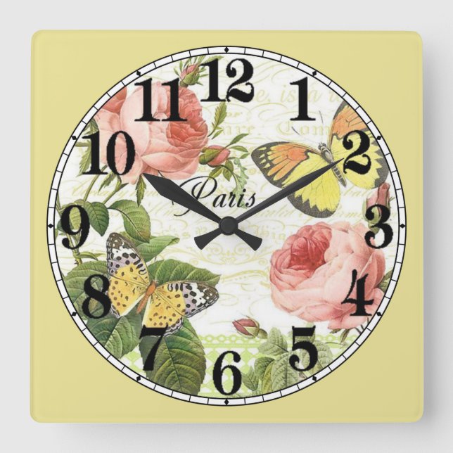 Schmetterlinge in Paris Quadratische Wanduhr (Vorderseite)