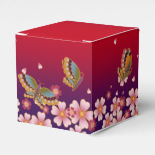 Schmetterlinge inmitten von Sakura-Blüten, benutze Geschenkschachtel