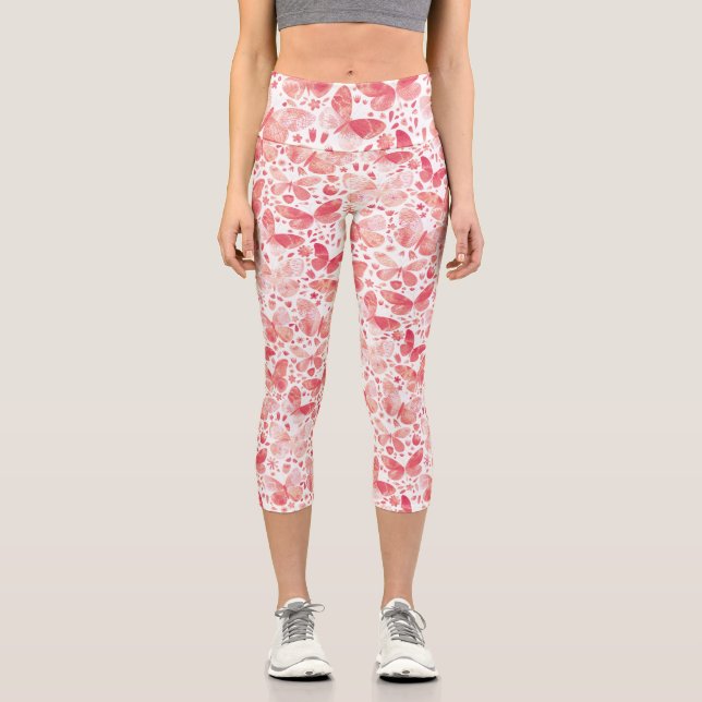 Schmetterlinge Korallenrosa Capri Leggings (Vorderseite)