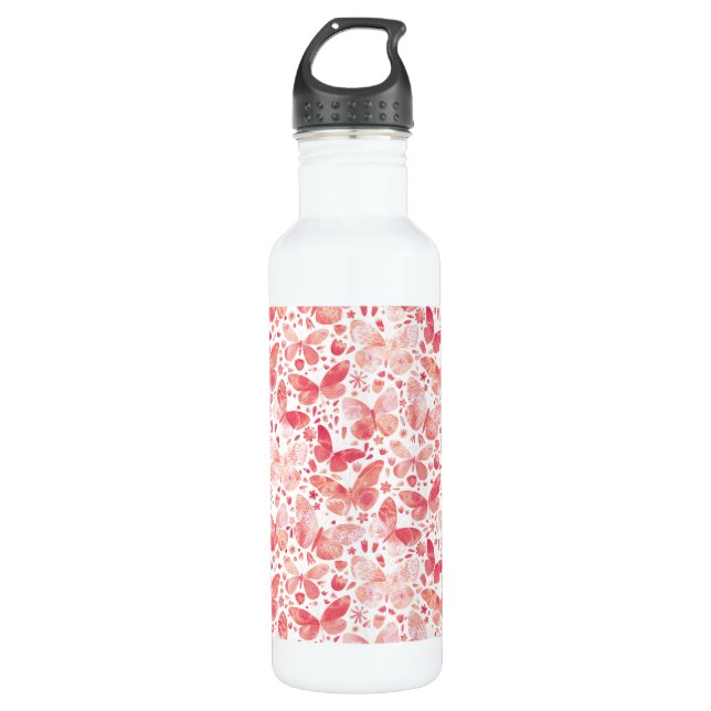 Schmetterlinge Korallenrosa Edelstahlflasche (Vorderseite)
