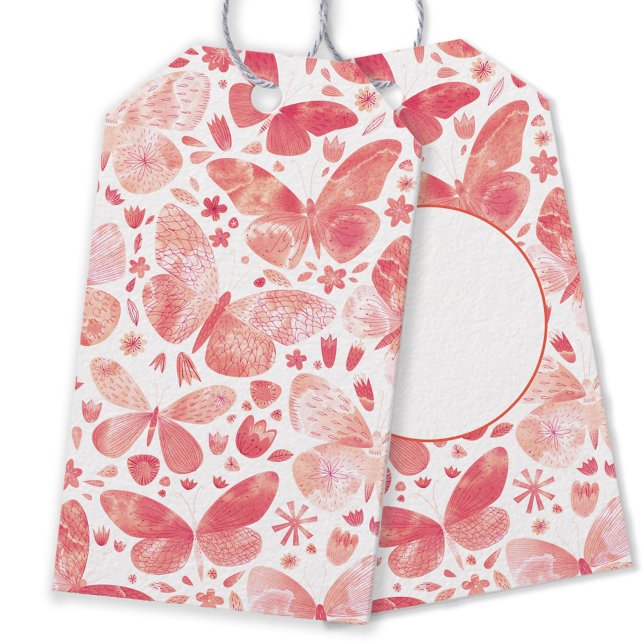 Schmetterlinge Korallenrosa Geschenkanhänger (Blush and coral pink watercolor butterfly gift tag)
