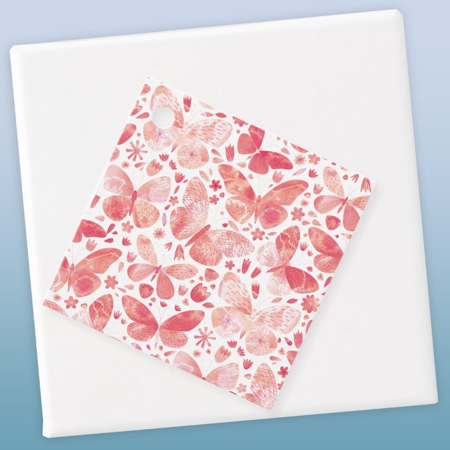 Schmetterlinge Korallenrosa Geschenkanhänger (Coral peach blush pink watercolor butterfly pattern favor tag)