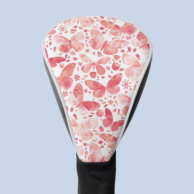 Schmetterlinge Korallenrosa Golf Headcover (Coral peach pink butterfly pattern watercolor golf head cover)