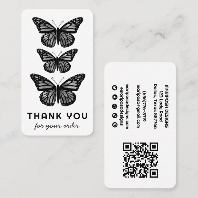 Schmetterlinge Kundenbestellung Vielen Dank QR Cod Visitenkarte (Vorne/Hinten)