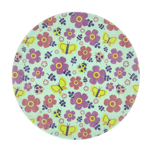 Schmetterlinge, Ladybugs, Blume und Blätter Schneidebrett (Vorderseite)