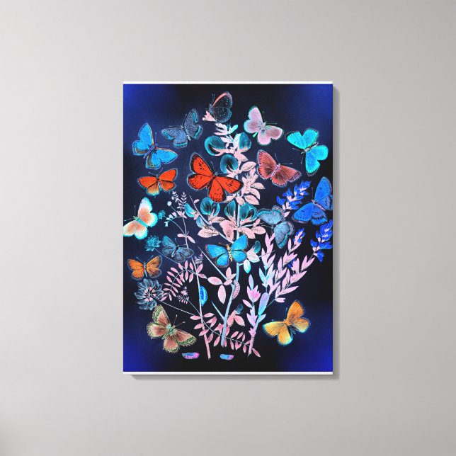 Schmetterlinge, lebhafte Farben, Vintage Illustrat Leinwanddruck (Vorderseite)