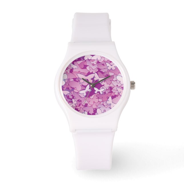 Schmetterlinge, lila, Lavendel, rosa Armbanduhr (Vorderseite)