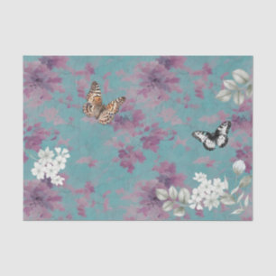 Schmetterlinge, Lila und weiß auf blauer Decoupage Seidenpapier