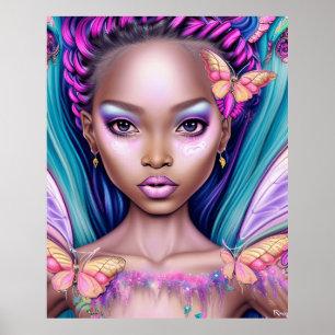 Schmetterlinge Mädchen psychedelische Farben moder Poster