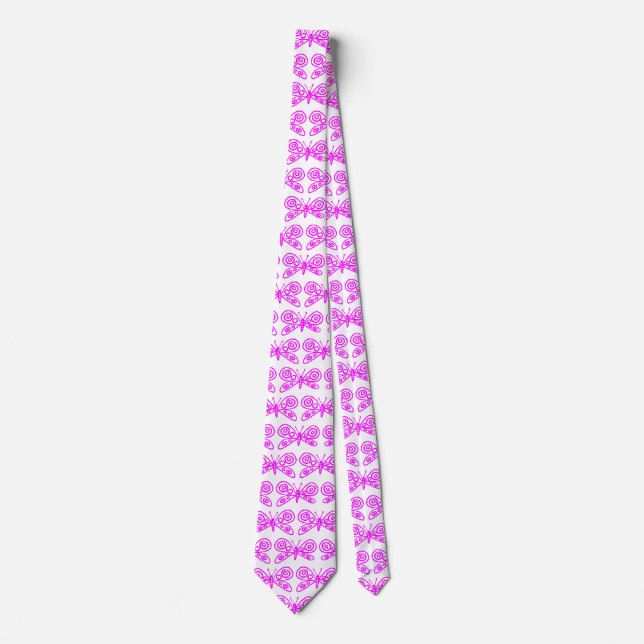 Schmetterlinge - Magenta auf Weiß Krawatte (Vorderseite)