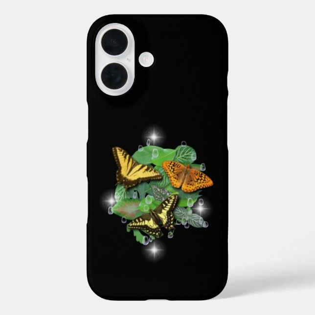 Schmetterlinge mit Leaf Raindrops und Stars iPhone 16 Hülle (Rückseite)