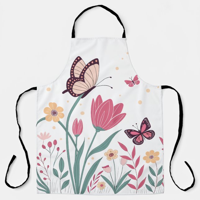 Schmetterlinge mit rosa Tulips und gelben Milben Schürze (Vorderseite)