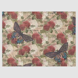 Schmetterlinge mit Rot-Weiß-Rose-Dekoupage Seidenpapier