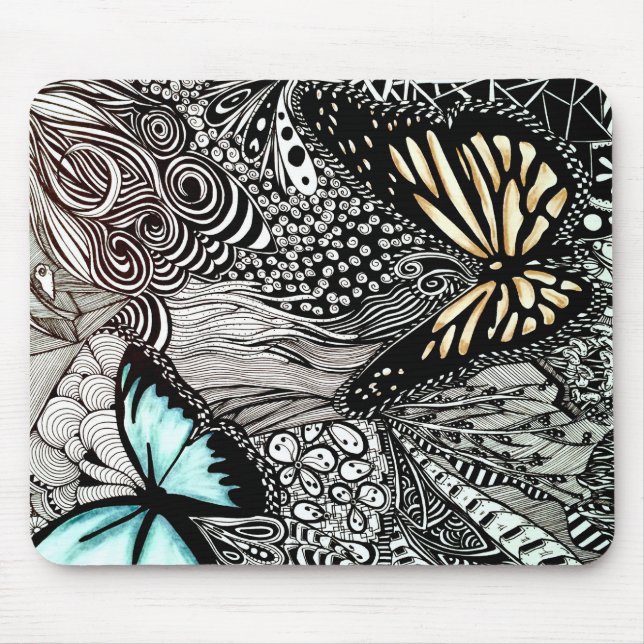 Schmetterlinge mit Schwarzweiss-Entwurf Mousepad (Vorne)