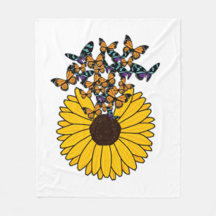 Schmetterlinge mit Sonnenblumen Fleecedecke