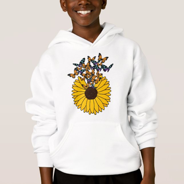 Schmetterlinge mit Sonnenblumen Hoodie (Vorderseite)