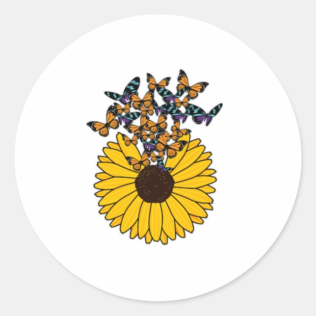 Schmetterlinge mit Sonnenblumen Runder Aufkleber (Vorderseite)