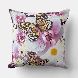Schmetterlinge mit weißen und violetten Blumen Kissen