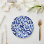 Schmetterlinge Modernes Aquarellblau Pappteller<br><div class="desc">Indigo Blau-Weiß moderne Aquarellschmetterlingsmalerei. Originelle Kunst von NIc Squirrell.</div>